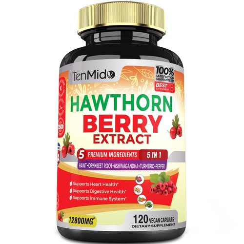 Hawthorn Berry Supplement Extract Capsules 12800mg - 120 Vegan Capsules for 4 Months - Combined Beet Root, Ashwagandha, Turmeric Curcumin & Black Pepper - Supports Heart Health & Energy Production