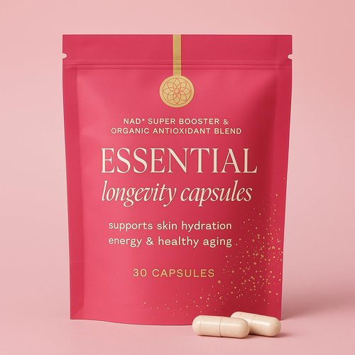 Essential Longevity Capsules – Super Booster & Organic Antioxidant Blend – Supports Skin Hydration, Energy & Healthy Aging – 30 Capsules