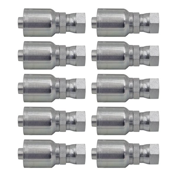 1/4" Hose x 1/4" JIC 37 Degree Female Hydraulic Hose Ends Crimp Fitting Compatible with Parker 43-Series | FJX-04-04-43 (10-PACK)