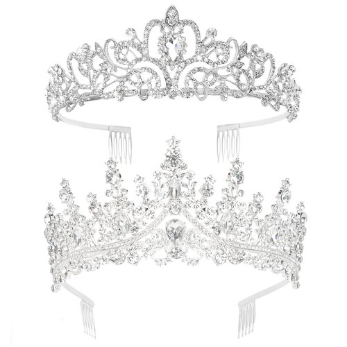CIEHER 2 Pack Silver Crowns Tiara for Women Girls, Wedding Tiara Princess Queen Crown