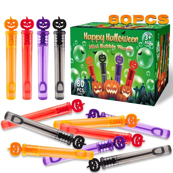 ShyLizard 80PCS Halloween Party Favor, Halloween Bubble Wands for Kids, Halloween Trick or Treat Toys, Halloween Goodies Bag Fillers, Halloween Pinata Fillers, Mini Bubble Wands for Halloween Party