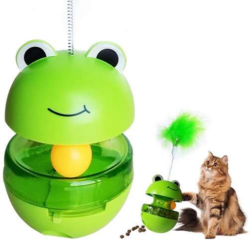 Cat Toy Ball Track, Cat Ball Toy with Feather, Cat Treat Dispenser Toy with Interactive Cat Toys for Indoor Cats Toy Slow Feeder Treat Ball Cat Puzzle Feeder Toy Tumble Cat Spill Ball Toy ﻿