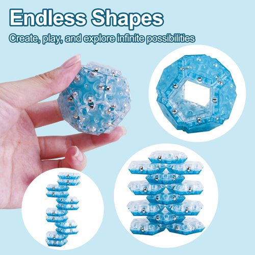 Magnetic Fidget Toy for Adults, 12-Piece Set Magnet Fidget Sphere, Creative Office Decor, Pentagons Magnetic Sensory Desk Toy for Stress Relief & Anxiety, Great Gifts Idea for Adults - Sky Blue