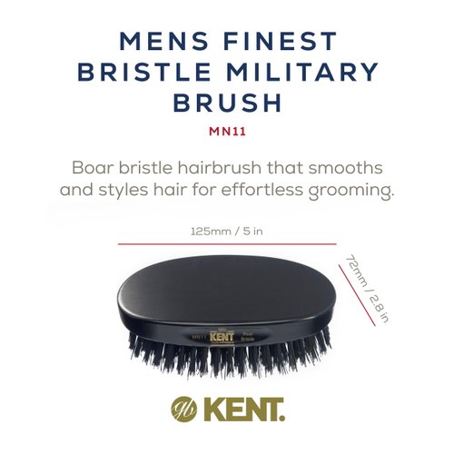 Kent MN11 Finest Men's Hair Brush and Facial Brush for Beard Care, Natural Black Boar Bristle Brush for Mens Grooming, Scalp Brush, 360 Wave, and Beard Straightener For Men's Hair Care