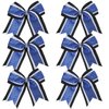Cheerleader Bows 8 Inch 3 Layers 6 Pcs Ponytail Holder Jumbo Cheerleading Bows Hair Elastic Hair Tie for High School College (Black/White/Royal Blue)