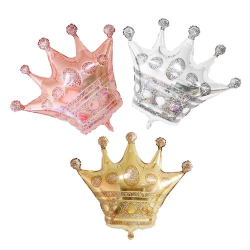 AnnoDeel 3PCS Jumbo Crown Foi Balloons, 40inch Goid Pink Silver Crown Mylar Balloons for Birthday Baby Shower Wedding Party Balloons Decoration