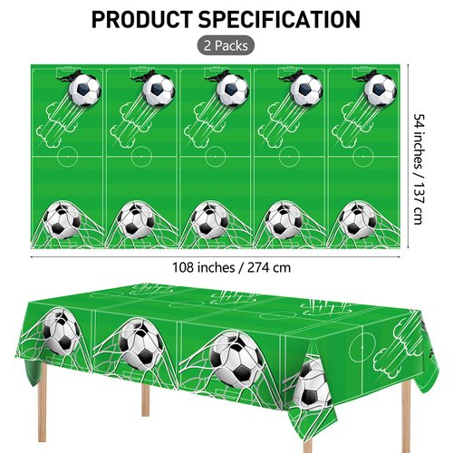 durony 2 Packs Soccer Table Covers Plastic Soccer Party Tablecloths for Soccer Event, Soccer Party Supplies Set Birthday Party Outdoor School Event Decorations