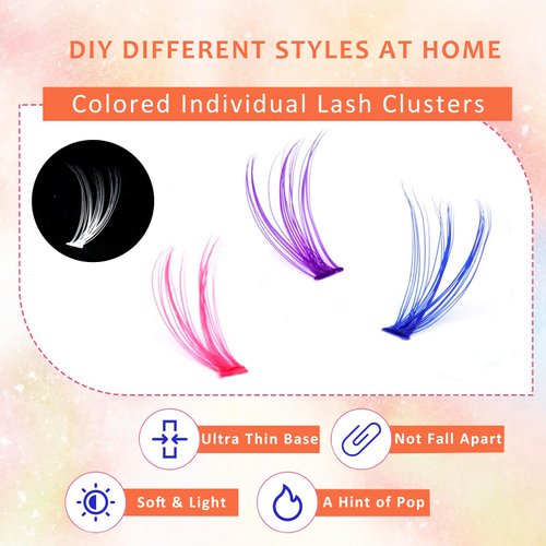 Colored Individual Cluster Lashes DIY Lash Extension 10-16mm Eyelash Clusters Volume Wispy Lashes Super Thin Band Reusable Soft & Comfortable (30D-13mm)