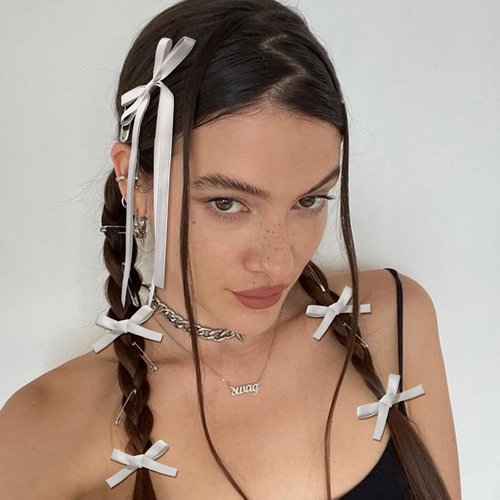 20PCS White Hair Bows for Women, Hair Ribbons for Girls Hair, 12PCS Long Tassel Bowknot Ponytail Holder and 8PCS Short Tail Hair Clips, Solid Silky Hair Barrettes Satin Hair Accessories