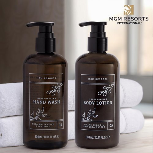 MGM Resorts Skin Care Set - Hand Wash & Body Lotion - Scent of Fig, Cranberry & Bergamot - Hotel Bathroom Amenities - 1 of Each - Moisturizing Hand Soap & Body Lotion - 10 oz Bottles