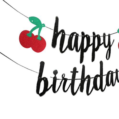 JENSENLIN Cherry Happy Birthday Banner,Fun Sweet Cherry Glitter Paper Sign for Happy Birthday Party Decorations.(Black)