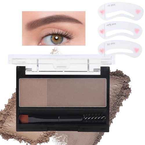 Kaely 2 Color Eye Brow Powder Makeup Kit,Eyebrow Contour Palette for Beginners,Brow Stamp Stencils Kit,Eyebrows Waterproof Gel with Brush,maquillaje para cejas,03 Light Coffee+Dark Coffee