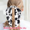 Pndeyo 2pcs Cow Print Hair Band for Women, Non-Slip Elastic Print Hair Ties Scrunchies, Rabbit Bunny Ear Bow Ponytail Holder Hair Ropes Halloween Accessories for Curly Straight Thin Thick Fine Hair