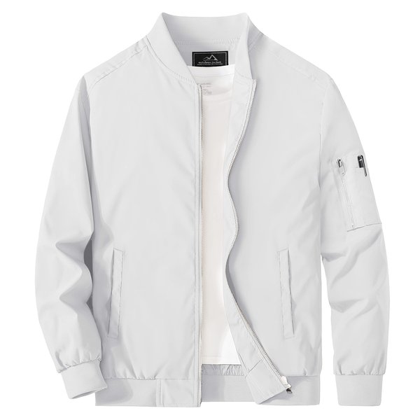 MAGCOMSEN Mens White Jacket Lightweight Windbreaker Jackets Casual Bomber Jacket Light Spring Jackets,L