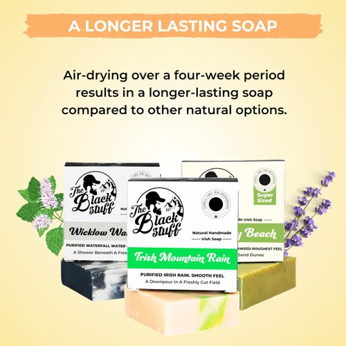 The Black Stuff All Natural Bar Soap for Men Handmade Cold Process Soaps with Organic Ingredients and Essential Oils - Mens Soap for Daily Use - Wicklow Waterfall, Irish Rain Mountain, Dogs Bay Beach