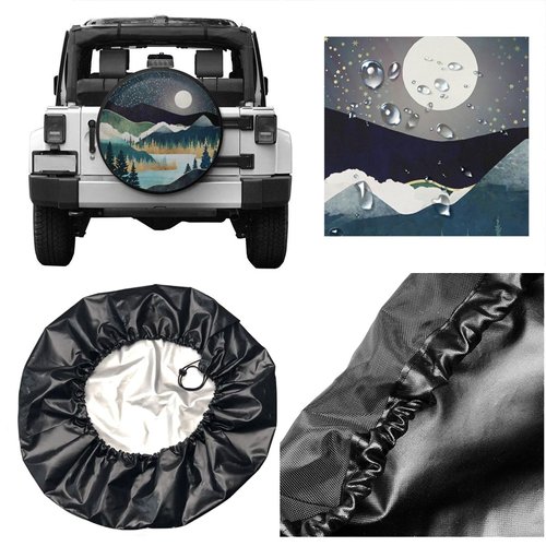 cozipink Abstract Mountains Deer Lake Landscape Spare Tire Cover Wheel Protectors Weatherproof Wheel Covers Universal Fit for Trailer Rv SUV Truck Camper Travel Trailers Accessories 14" 15" 16" 17"
