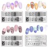 Born Pretty Nail Stamping Plates Set Plaid Flowers Leaves Lace Nail Art Image Plates Spring into Winter Stamp Templates Kit Image Manicuring DIY Printing Tools 8PCS