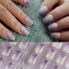 24 Pcs Gradient Purple Kids Press on Nails Pre-glue Children False Nails Short Oval Full Cover Artificial Fake Nails Holo Glitter Acrylic Nail Tips for Little Girls Gift