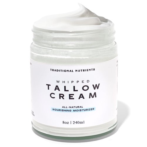 TRADITIONAL NUTRIENTS Whipped Tallow Skin Cream GRASS FED + Plain, No Additives, Tallow Face Cream, Tallow Lotion, Glass Jar, Tallow Balm, Beef Tallow Moisturizer (8 oz.)