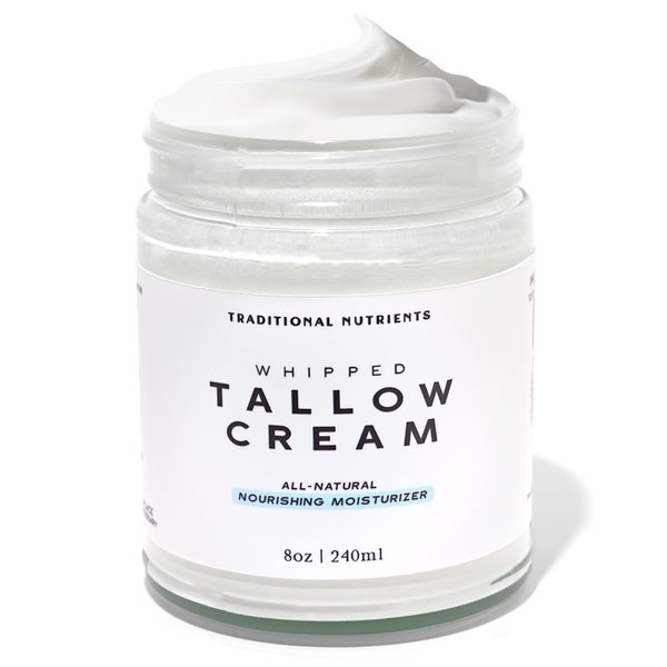 TRADITIONAL NUTRIENTS Whipped Tallow Skin Cream GRASS FED + Plain, No Additives, Tallow Face Cream, Tallow Lotion, Glass Jar, Tallow Balm, Beef Tallow Moisturizer (8 oz.)