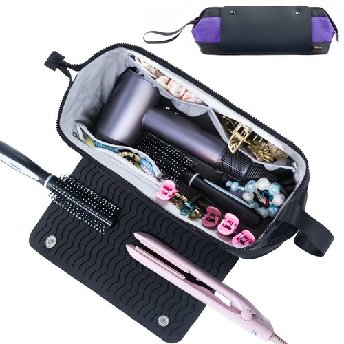 2IN1 Hair Tools Travel Bag with Heat Resistant Mat for Flat Irons, Straighteners, Curling Iron, and Haircare Accessories,Compatible with Revlon One Step Hair Dryer,Revlon Volumizer Hair Dryer Brush