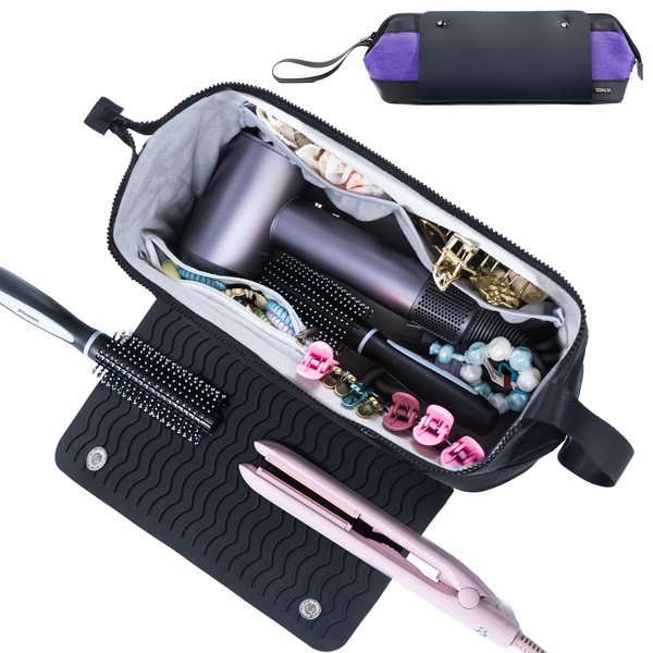 2IN1 Hair Tools Travel Bag with Heat Resistant Mat for Flat Irons, Straighteners, Curling Iron, and Haircare Accessories,Compatible with Revlon One Step Hair Dryer,Revlon Volumizer Hair Dryer Brush