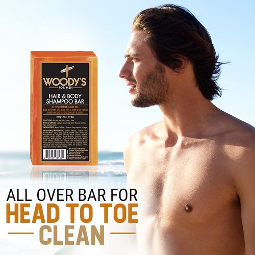 Woody's 2-in-1 Shower Bar, Shampoo & Body Wash for Men, All Skin & Hair Types, 8 Fl Oz (2 Pack)