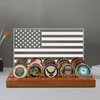 CoolGift Mart Challenge Coin Display, Light up Coin Holder American Flag with Warm White Color Light, 4 Row Holder Wooden Rack Gift for Military Army for Him Father, Military Coin Holder Display Case