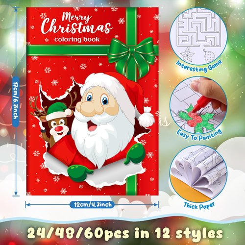 BenLouis Christmas Mini Coloring Activity Books for Kids Christmas Party Favors Bulk for Xmas Holiday Classroom School Gift Prizes Stocking Goodie Bags Stuffer Craft（60Pcs Coloring Book