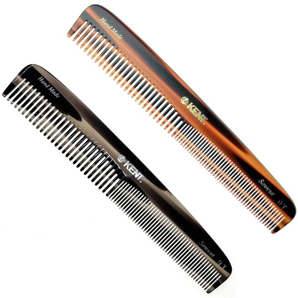 Kent 9T Double Tooth Dressing Table Comb, Tortoise Fine and Wide Tooth Coarse/Fine Dresser Comb for Hair, Beard, Mustache Styling, Grooming - For Men, Women, and Kids, Made in England