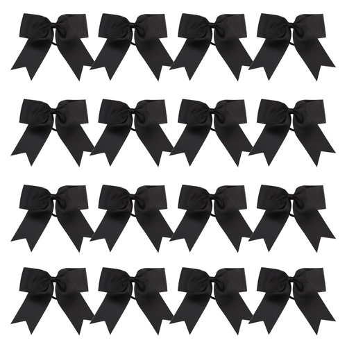 Cheer Bows 6 Inch Ponytail Holder Hair Tie 16 Pcs Hair Bow Cheerleader Bows Hair Tie (Black)