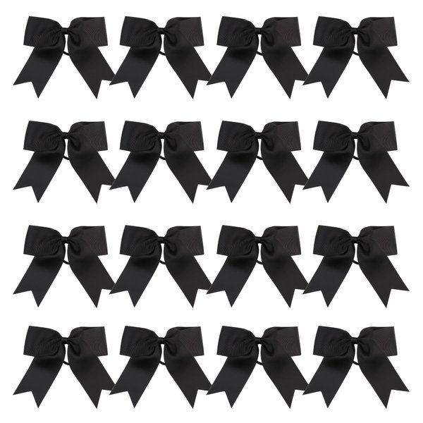 Cheer Bows 6 Inch Ponytail Holder Hair Tie 16 Pcs Hair Bow Cheerleader Bows Hair Tie (Black)