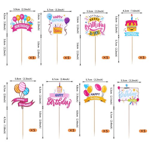 Rsstarxi 40 Pack Happy Birthday Cupcake Toppers Birthday Cupcake Picks Decorations for Baby Shower Boys Girls Birthday Party Cake Decorations Supplies