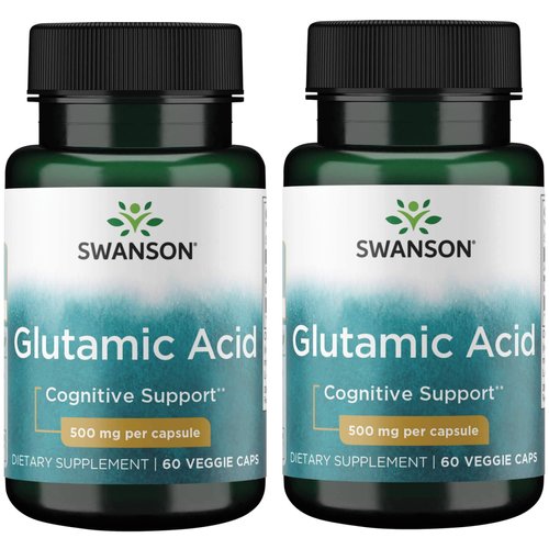Swanson Amino Acid Glutamic Acid 500 Milligrams 60 Veg Capsules (Pack of 2)