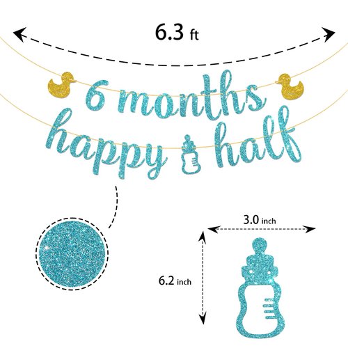 Happy Half Birthday Banner, Baby Shower Party Decoration Favors, Baby 6 Months Happy Half feeding bottle Sign Banner, 1/2 Birthday Baby Shower Party Supplies, Sky Blue, 6.3 Feet