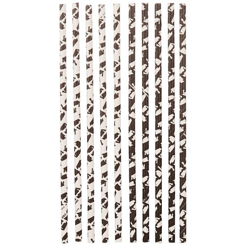 Graduation Paper Straws - 8", Black & White, 10 Pcs