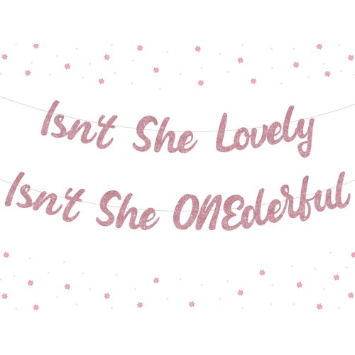 Sursurprise Miss Onderful 1st Birthday Decorations for Girl, Isn't She Lovely, Isn't She Onederful Banner Rose Gold First Birthday Party Supplies
