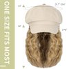 Qlenkay Newsboy Cap with Bob Hair Extensions Khaki Hat Wig 8 Panel Visor Beret Attached Synthetic 14'' Short Curly Wavy Hairpiece for Woman Ash Blonde