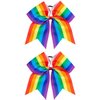 Rainbow Cheer Bows 8 Inch Jumbo Cheerleader Bows Ponytail Holder Cheerleading Bows Hair Tie Gay Pride Day Cheer Bows Hair Accessories for School Girls Women 2 Pack