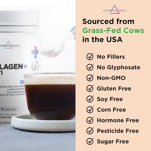 Livingood Daily Vanilla Collagen Powder, 30 Servings - Collagen Protein Powder (Collagen Type 1 and 3) Plus Multivitamin, Milk Thistle & Glucosamine - Hydrolyzed Collagen Peptides - 15.87oz