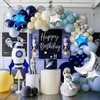 Outer Space Balloon Arch Kit, Navy Blue And White Grey Sea Blue Moon Star Foil Balloon for Boy Kids Space Birthday Astronaut UFO Theme Graduation Party Over The Moon Baby Shower Decorations