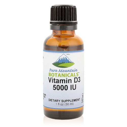 Pure Mountain Botanicals Liquid Vitamin D Drops - Unflavored Kosher D3 Liquid Drops in MCT Oil - 5000IU per Serving - 1oz Bottle