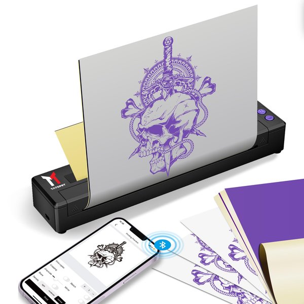 Wireless Tattoo Stencil Printer Machine, Rechargeable Tattoo Printer, Artists & Beginner Friendly, Tattoo Thermal Copier Tattoo Printer Compatible with Android, iOS & Windows, 10pcs Transfer Pape Free