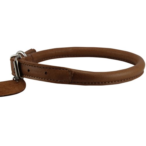 Genuine Leather Rolled Dog Collar 10.5"- 14" neck size Long Hair Dogs and Puppies