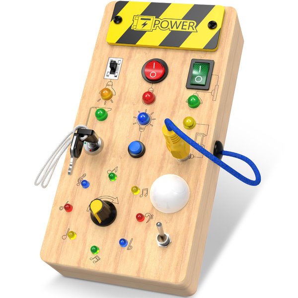 JGOBUB Montessori Toddler Toys-Baby Wooden Busy Board-Sensory Toys with Light Switch-Baby Travel Toys-Preschool Educational Learning Activities Toys-Gifts for Boys Girls Ages 1 2 3 4+ Year Old