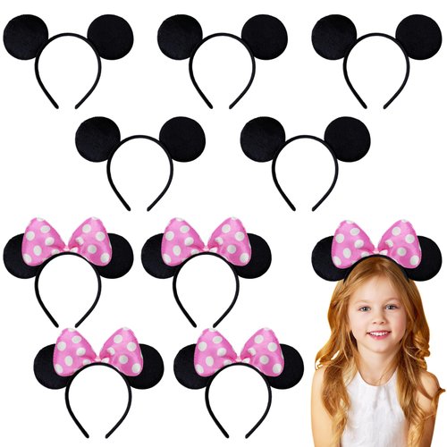 10 Pack Mouse Ears Great for Minnie Theme Birthday Party Decorations Party Favors Supplies and Mouse Themed (Pink and Black)