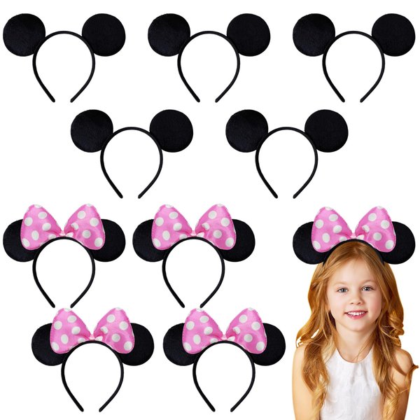 10 Pack Mouse Ears Great for Minnie Theme Birthday Party Decorations Party Favors Supplies and Mouse Themed (Pink and Black)