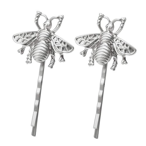 4Pcs Exquisite Alloy Metal Bee Hairpin Side Clip Hair Accessories Honeybee Bobby Pins for Wedding Party Bride Bridesmaid Hair Jewelry Accessories (Silver)
