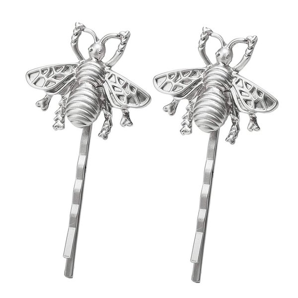 4Pcs Exquisite Alloy Metal Bee Hairpin Side Clip Hair Accessories Honeybee Bobby Pins for Wedding Party Bride Bridesmaid Hair Jewelry Accessories (Silver)