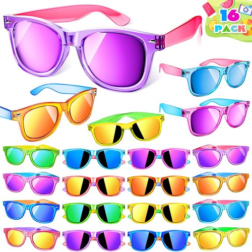 GIFTINBOX Kids Sunglasses Bulk, 16 Pack Kids Sunglasses Party Favor with UV400 Protection, Neon Sunglasses for Boys Girls Goody Bag Stuffers, Beach Pool Birthday Party Favors for Kids 3 4 5 6 7 8